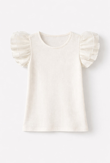 Koszulka dla dziewczynki z tiulowymi rękawkami – prążek