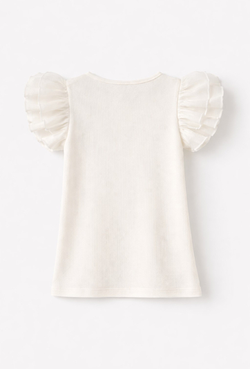 Koszulka dla dziewczynki z tiulowymi rękawkami – prążek