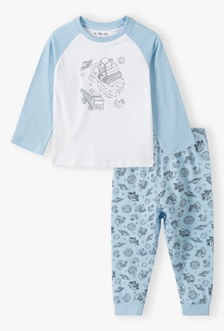 Piżama bawełniana dla chłopca - niebieska z długim rękawem