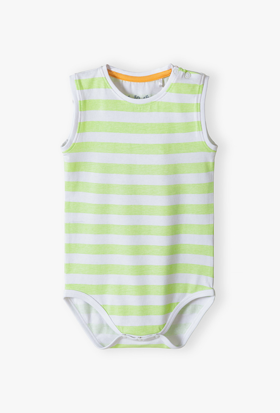 Body niemowlęce bez rękawów w zielone paski dla chłopca