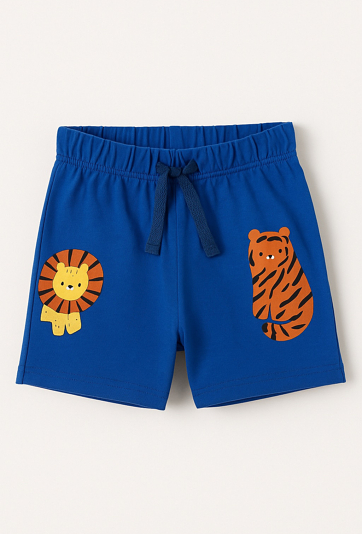 Bawełniane szorty dla niemowlaka - niebieskie z lwem