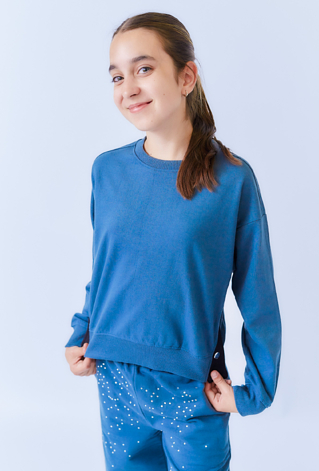 Niebieska bluza dziewczęca z rozpinanymi bokami