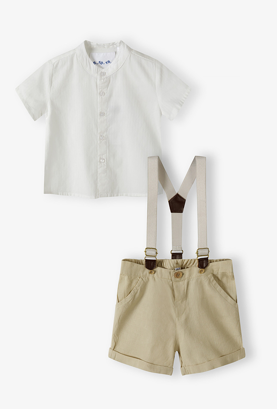 Elegancki komplet dla niemowlaka - koszula i spodenki z szelkami