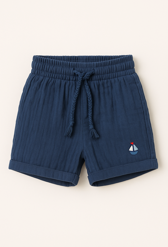 Szorty chłopięce z haftem żaglówki