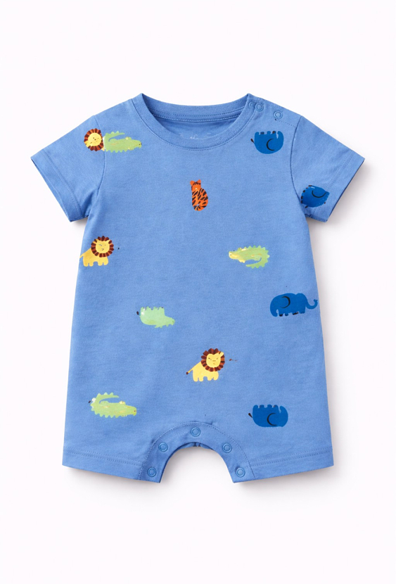 Rampers niemowlęcy niebieski w zwierzątka