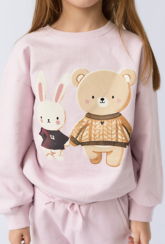 Bluza dziewczęca z nadrukiem misia i króliczka