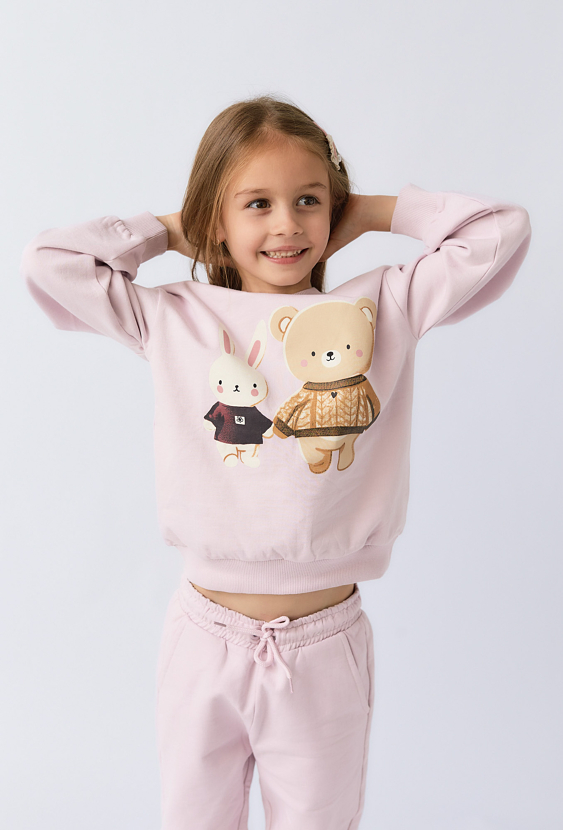 Bluza dziewczęca z nadrukiem misia i króliczka