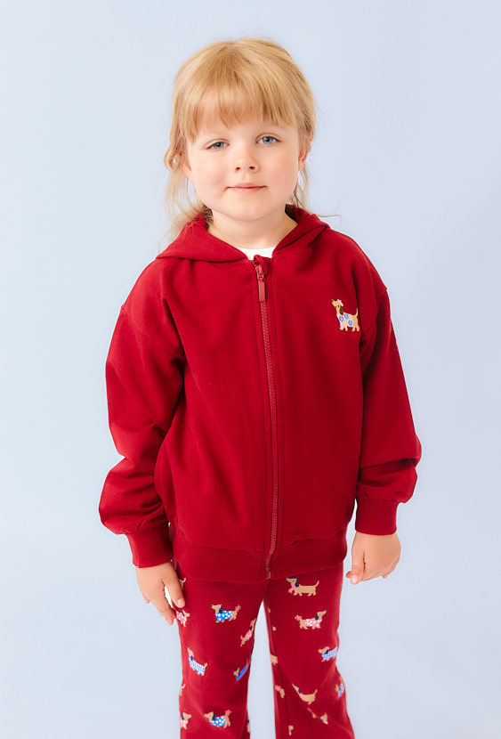 Czerwona bluza z kapturem dla dziewczynki – haft z pieskiem.