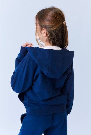 Granatowa bluza dziewczęca z kapturem i suwakiem