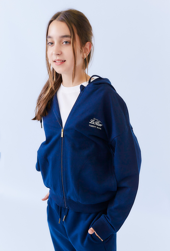 Granatowa bluza dziewczęca z kapturem i suwakiem