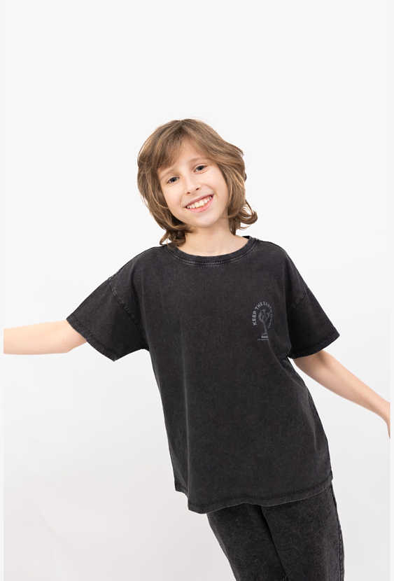 T-shirt oversize z efektem sprania „Lornetka”