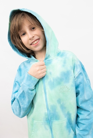 Bluza chłopięca z kapturem tie-dye na suwak – niebieska