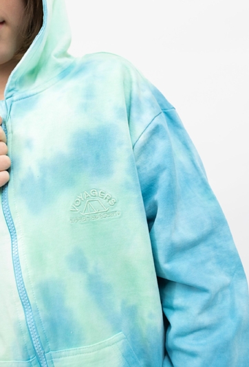 Bluza chłopięca z kapturem tie-dye na suwak – niebieska