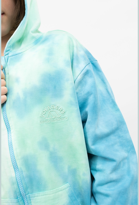 Bluza chłopięca z kapturem tie-dye na suwak – niebieska