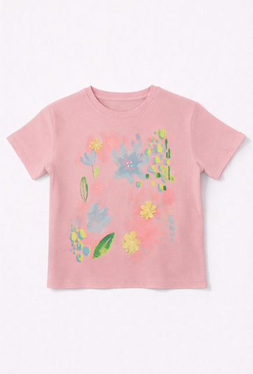 Koszulka dziewczęca kwiatowy nadruk z brokatem i perełkami