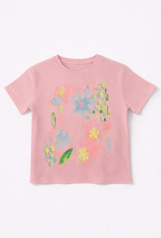 Koszulka dziewczęca kwiatowy nadruk z brokatem i perełkami