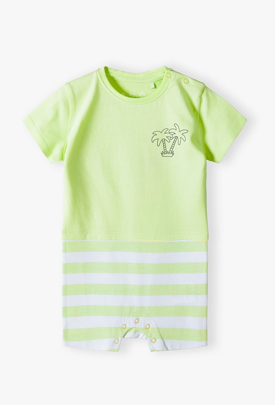 Bawełniany rampers niemowlęcy w biało seledynowe paski