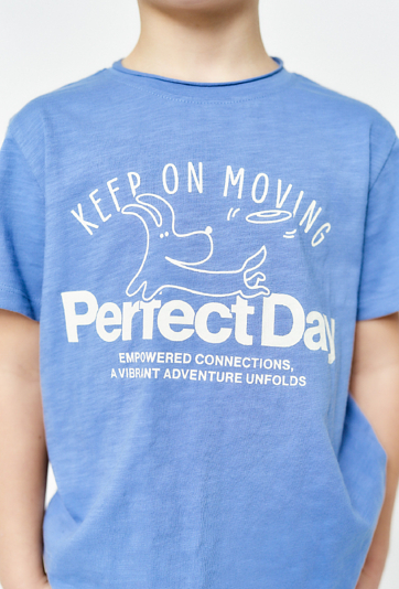 T-shirt chłopięcy bawełniany - niebieski z nadrukiem