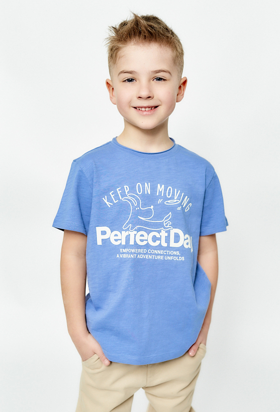 T-shirt chłopięcy bawełniany - niebieski z nadrukiem