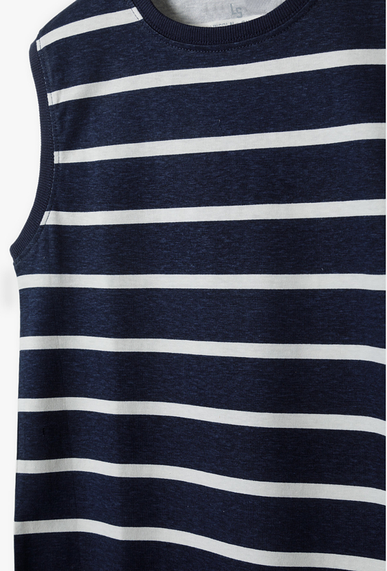 Koszulka bez rękawów chłopięca w białe pasy