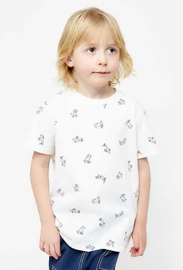 T-shirt bawełniany dla chłopca - biały z nadrukiem