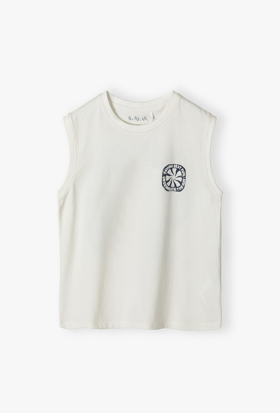 Kremowa koszulka bez rękawów dla chłopca – „Having Best Fun”