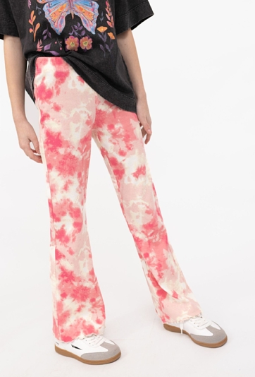 Legginsy dziewczęce tie-dye prążkowane flare