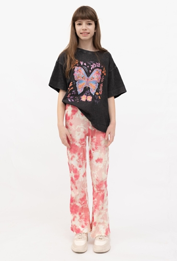 Legginsy dziewczęce tie-dye prążkowane flare