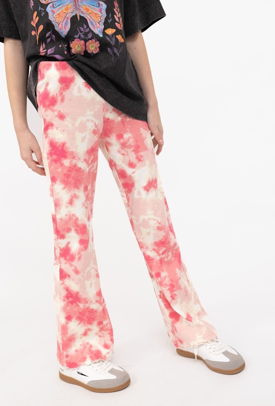 Legginsy dziewczęce tie-dye prążkowane flare