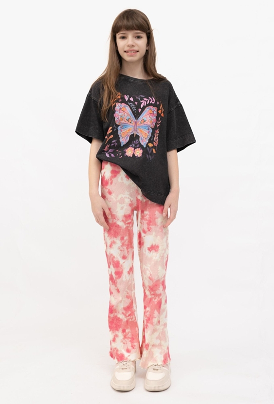 Legginsy dziewczęce tie-dye prążkowane flare