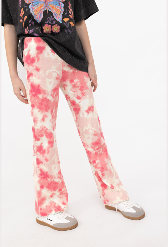 Legginsy dziewczęce tie-dye prążkowane flare