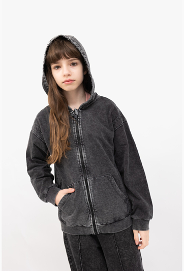 Bluza rozpinana z kapturem z efektem sprania