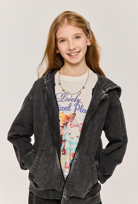 Bluza rozpinana z kapturem z efektem sprania