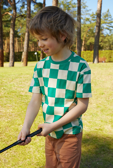 Bawełniany t-shirt chłopięcy w kratkę