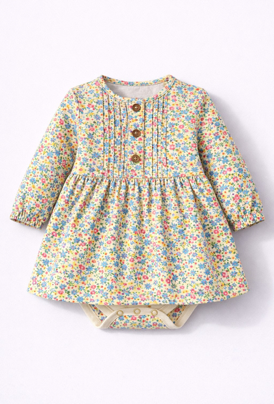 Body sukienka niemowlęca dziewczęca z długim rękawem w kwiatki