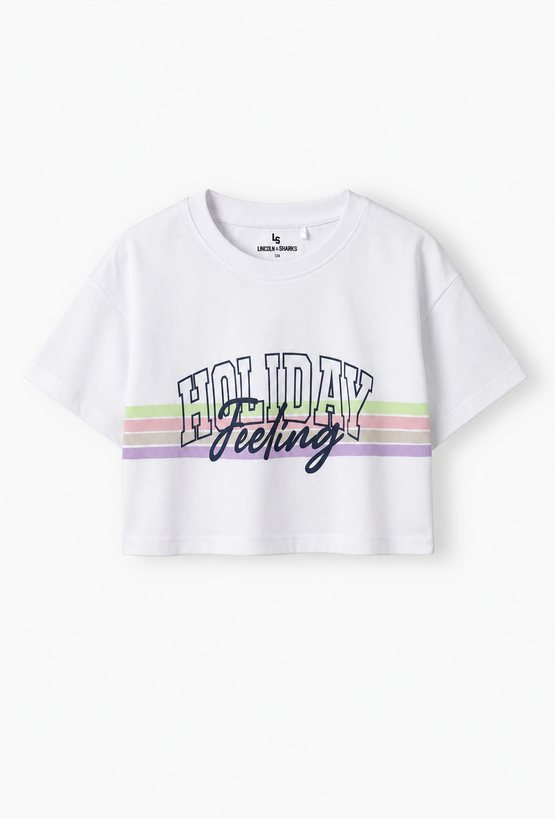Crop top z nadrukiem HOLIDAY FEELING