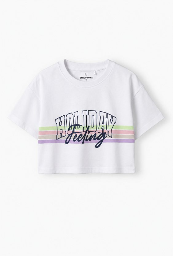 Crop top z nadrukiem HOLIDAY FEELING