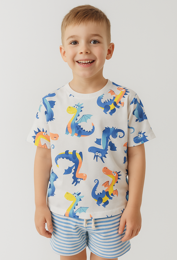 Koszulka chłopięca z krótkim rękawem – nadruk smoki