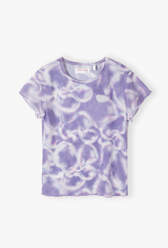 T-shirt dziewczęcy z siateczki w bąbelki