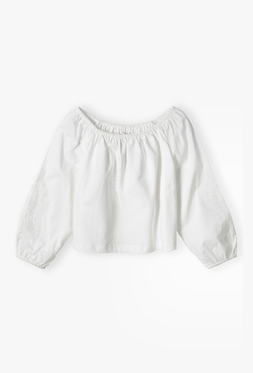 Bluzka dziewczęca z haftem i bufiastymi rękawami