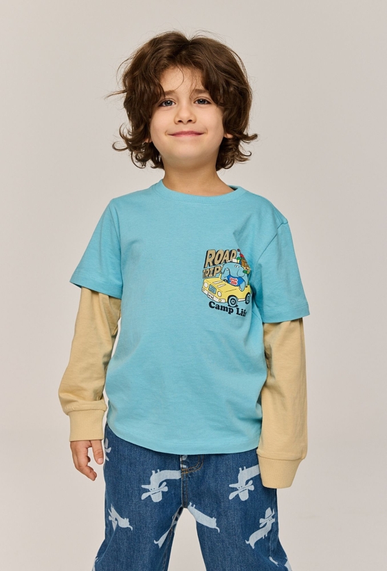 Bluzka chłopięca z długim rękawem 2w1 –  nadruk z autkiem