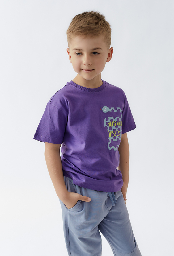 Dzianinowy t-shirt chłopięcy z nadrukiem