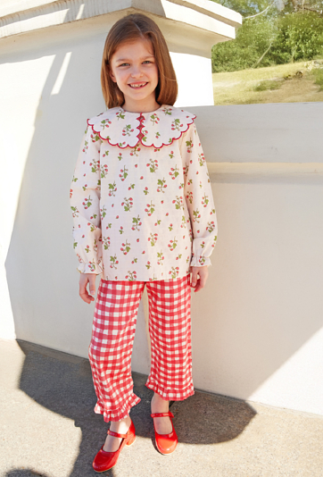 Spodnie w biało-czerwoną kratkę - wide leg