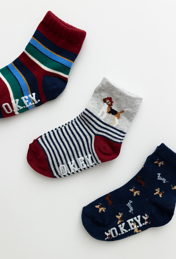 Skarpety chłopięce 3-pak z ABS – motyw piesków.