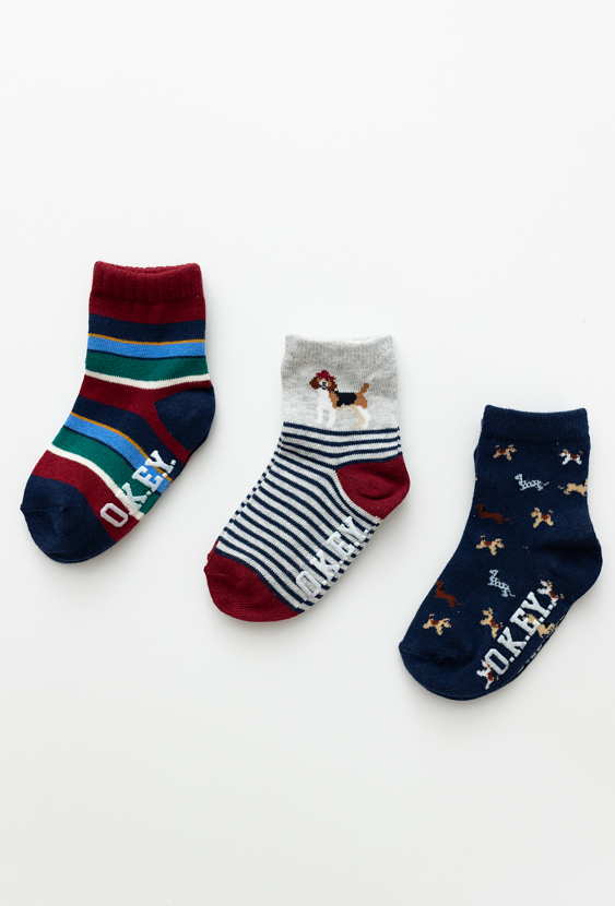 Skarpety chłopięce 3-pak z ABS – motyw piesków.