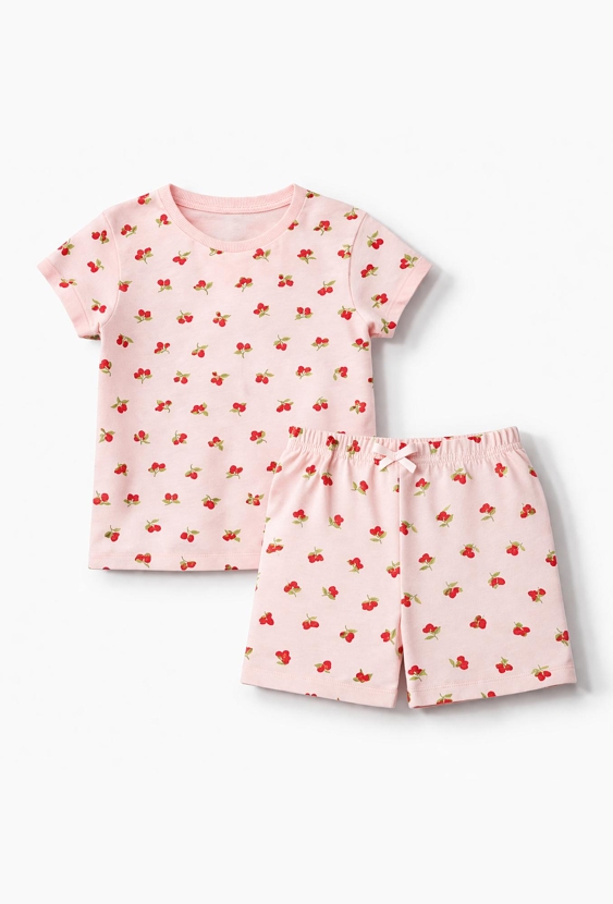 Piżama dziewczęca w malinki – różowy komplet z szortami