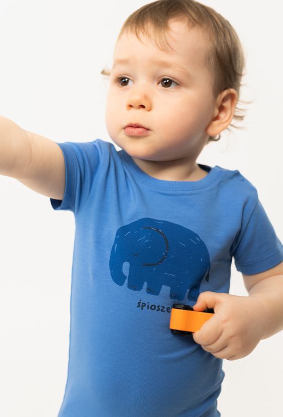 Body z krótkim rękawem - niebieskie ze słonikiem