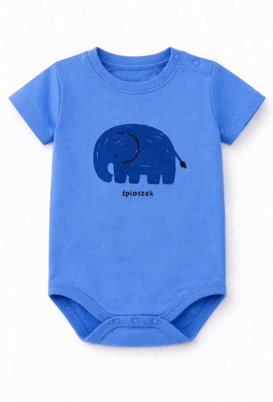 Body z krótkim rękawem - niebieskie ze słonikiem