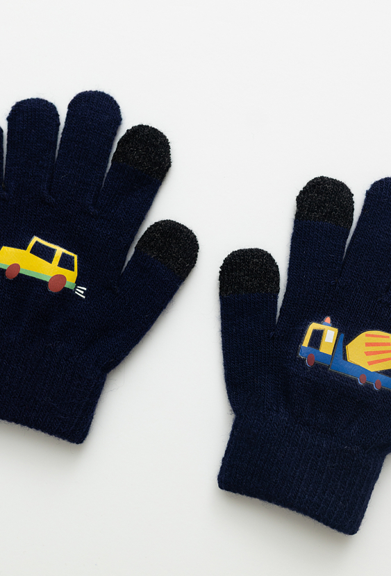 Granatowe rękawiczki dziecięce z nadrukiem