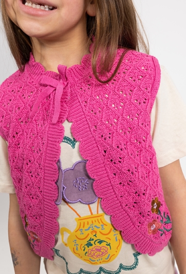 Kamizelka dziewczęca wiązana z haftem